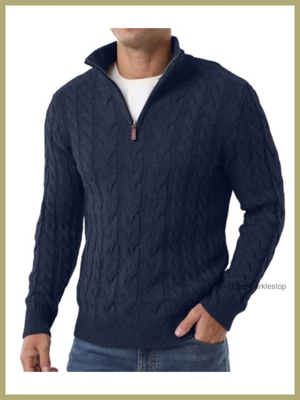Men's Cable Knit Quarter Zip Mock Neck Pullover Sweater